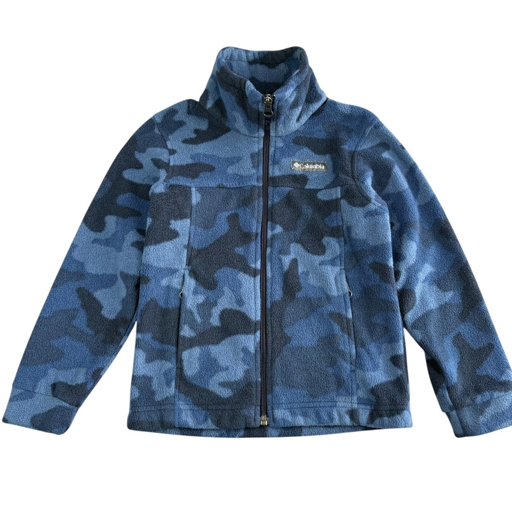 Columbia Fleece Jacket Youth XXS‎ 4/5 Full Zip Blue Camo Pockets Logo Fall Coat